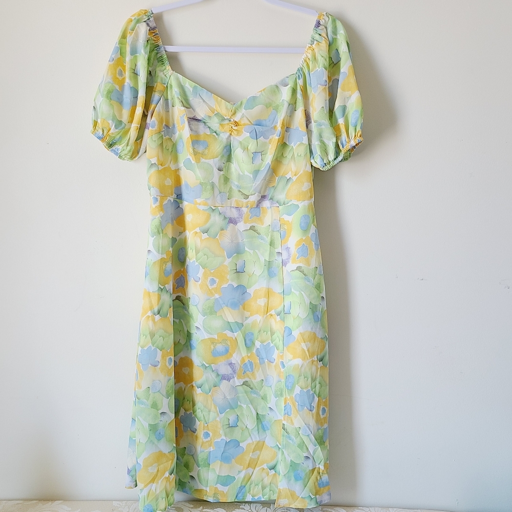 Cider Floral Midi Dress - Yellow, Green, Blue